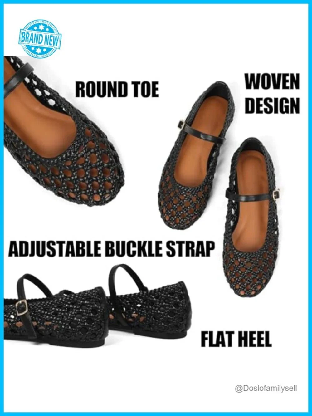Woven Ballet Flats Round Toe Adjustable Strap Comfortable Dressy Flats